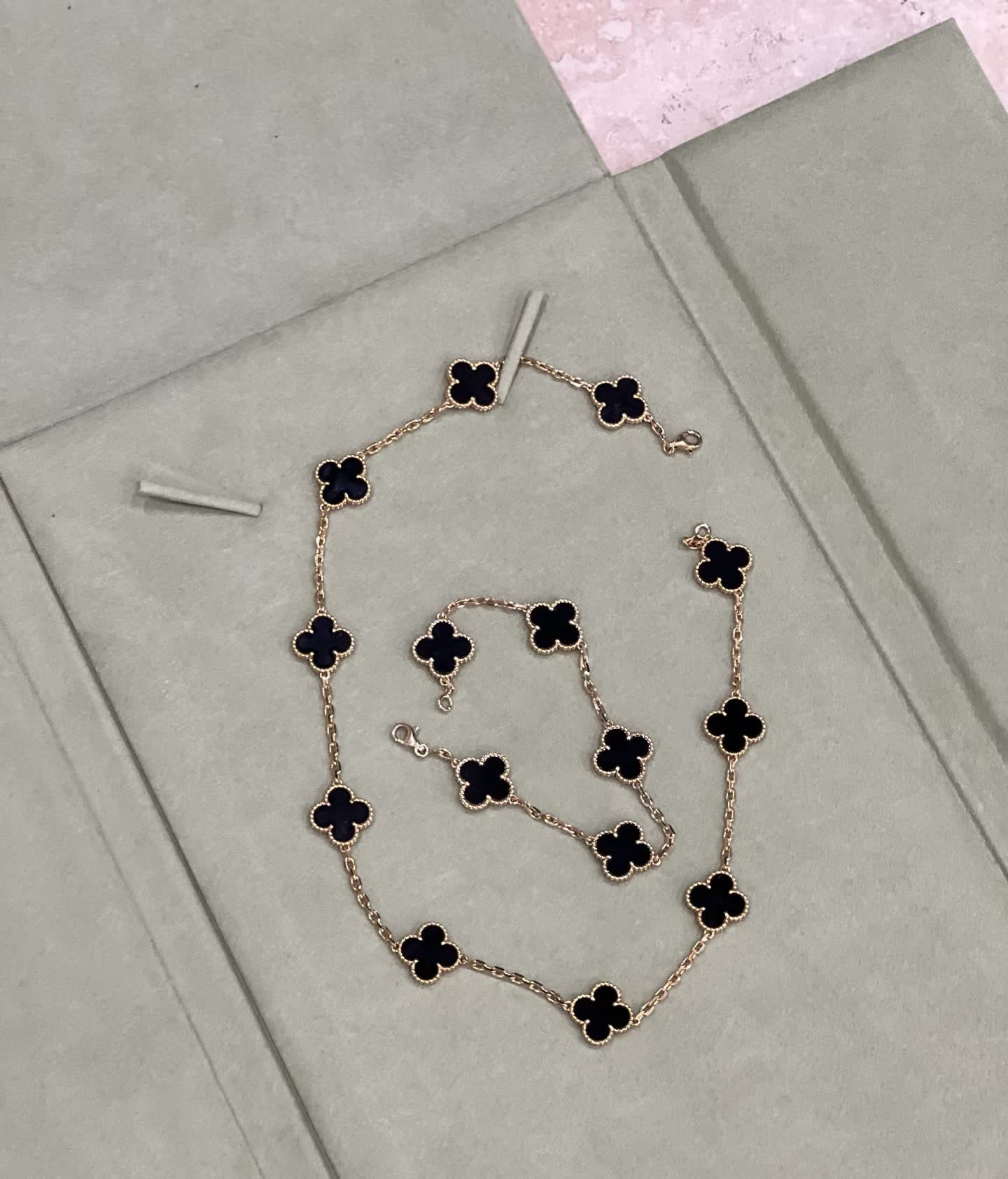 Van Cleef & Arpels Vintage Alhambra Gold and Onyx Necklace